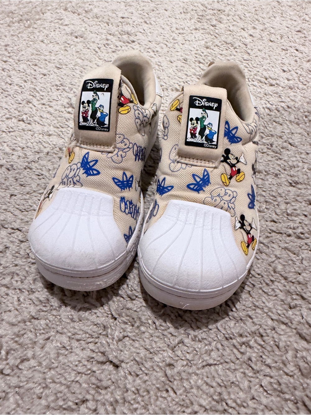 Disney Beige Mickey Mouse Slip-On Kids Sneakers with Blue Accents